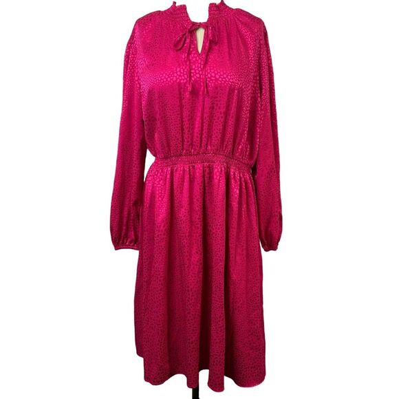 Chenault Hot Pink Spots Pattern with Cinch Waist And Neck String Tie Flowy Dress - Picture 1 of 9